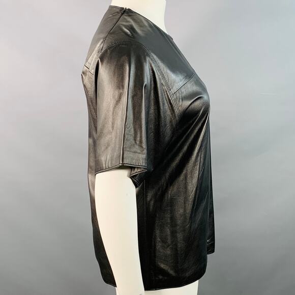 VALENTINA KOVA Size L Black Leather Crew Neck Casual Top - Picture 2 of 7